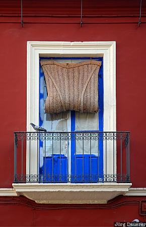 Spain, Andalusia, Cordoba, balcony, blue, red, wall, Spanien, Espana, Andalucia, Andalusien, Cordova