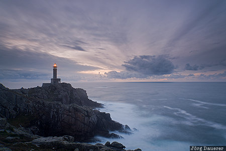 Faro de Punta Nariga Barizo, ESP, Galicia, Spain, atlantic ocean, blue hour, cliffs, Spanien, Espana