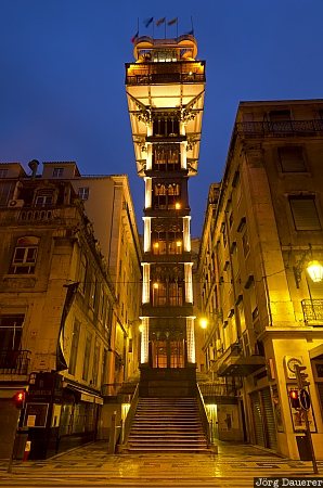 Baixa, blue hour, Carmo Square, Chiado, Elevador de Santa Justa, Elevador do Carmo, illumination, Portugal, Lisbon