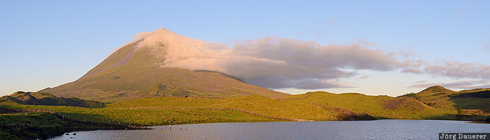 Pico Azores, blue sky, clouds, Lagoa do Capitão, morning light, mountain, pico, Portugal