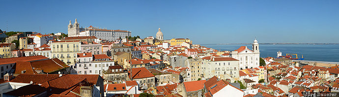 Alfama, blue sky, buildings, evening light, Lisboa, pattern, Portugal, Lisbon