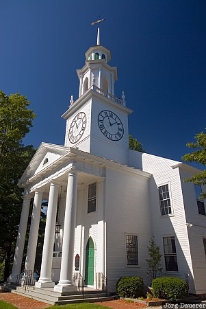 blue sky, church, Kennebunkport, Maine, South Congregational Church, United States, white-steepled, USA, Vereinigte Staten, ME