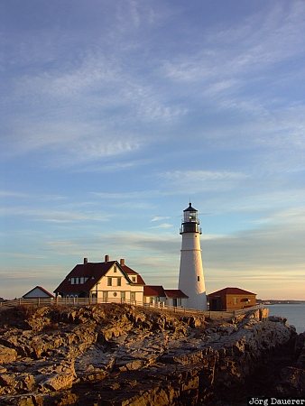 Cape Elizabeth, Maine, United States, clouds, lighthouse, morning light, Portland Head Light, USA, Vereinigte Staten, ME