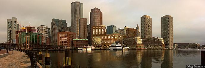 Boston, skyline, MA, Boston Harbor, Fan Pier, sunrise, morning, United States, USA, Vereinigte Staten