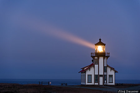 Point Cabrillo Light California, Mendocino, United States, USA, blue hour, fog, light beam, Vereinigte Staten, Kalifornien, CA