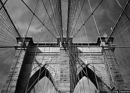 Brooklyn Bridge, New York, Manhattan, Bridge, East River, United States, black and white, USA, Vereinigte Staten, NY, New York City, Big Apple