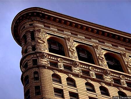 Flatiron Building, Manhattan, New York, detail, United States, facade, blue sky, USA, Vereinigte Staten, NY, New York City, Big Apple