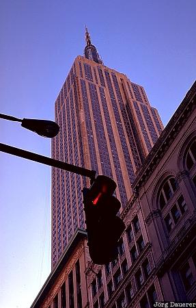 empire state building, traffic light, red, New York, Manhattan, United States, skyscraper, USA, Vereinigte Staten, NY, New York City, Big Apple