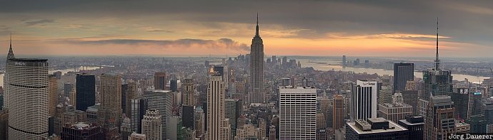 clouds, Manhattan, New York, Rockefeller Center, skyline, skyscrapers, sunset, United States, USA, Vereinigte Staten, NY, New York City, Big Apple