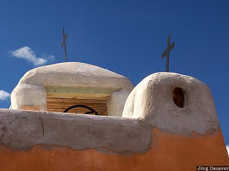San Juan de Los Lagos, Talpa, New Mexico, Mission, adobe, United States, blue sky, Santa Fe, USA, Vereinigte Staten, Neu Mexiko, NM