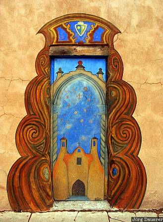 Santa Fe, adobe, door, New Mexico, painting, United States, Neu Mexiko