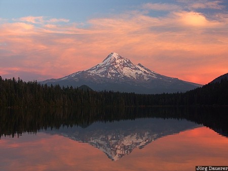 cascades, evening light, lost lake, Lost Lake Resort, mountain, Oregon, red clouds