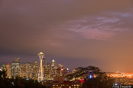 Queen Anne, Seattle, United States, USA, Washington, blue hour, clouds, Vereinigte Staten, WA