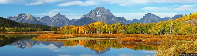 Mount Moran, Oxbow Bend, Grand Teton National Park, autumn, autumn colors, Wyoming, morning