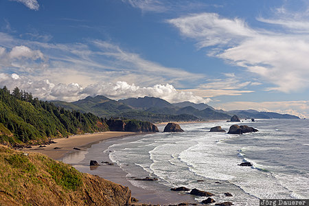 Cannon Beach, Oregon, United States, USA, beach, blue sky, clouds, Vereinigte Staten, OR