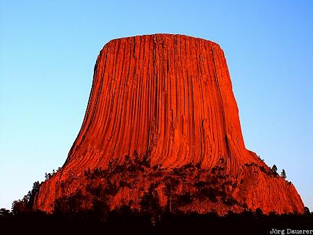 Devils Tower, Wyoming, United States, Devils Tower National Monument, Alpenglow, WY, USA