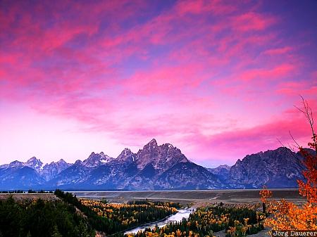 morning, clouds, Snake River Overlook, Grand Teton National Park, Wyoming, United States, red clouds