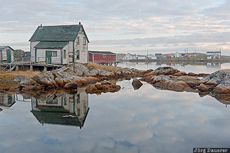 CAN, Canada, Newfoundland, atlantic ocean, fishing shack, fog, Fogo Island, Tilting, Kanada