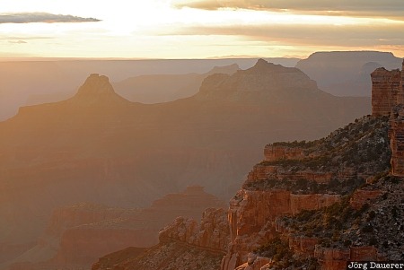 Arizona, North Rim, United States, Vista Encantada, backlit, evening light, rocks, USA, Vereinigte Staten, AZ