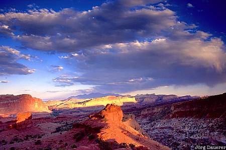 Capitol Reef National Park, Utah, sunset, clouds, sandstone, United States, low clouds, USA, Vereinigte Staten, UT