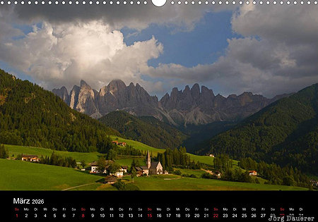 St. Magdalena, South Tyrol, Italy, calendar, March, Alto Adige, S&uuml;dtirol