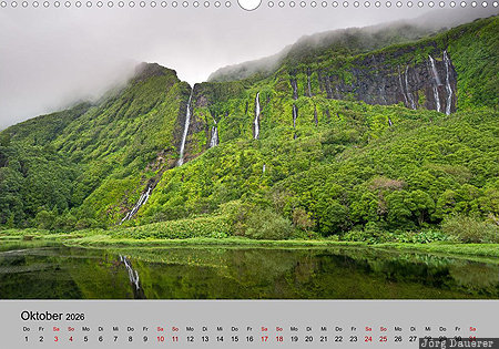 Po&ccedil;o Ribeira do Ferreiro, Flores, Azores, Azoren, Portugal, calendar, October