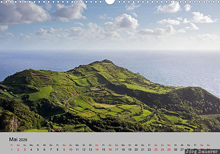 West coast of Flores, Azores, Azoren, Portugal, calendar, May, German