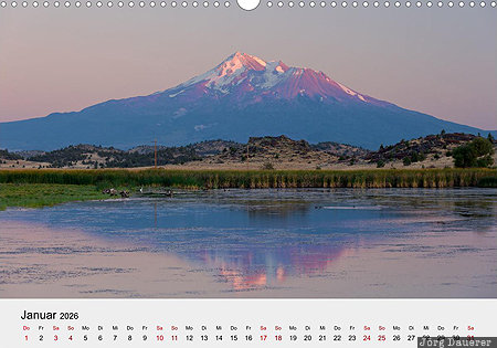 Mount Shasta, Siskiyou County, California, USA, calendar, January, German, United States, Vereinigte Staten, Kalifornien, CA