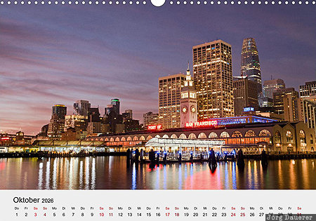 San Francisco Ferry Building, County of San Francisco, California, USA, calendar, October, German, United States, Vereinigte Staten, Kalifornien, CA
