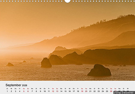 Pacific coast near Jenner, Sonoma County, California, USA, calendar, September, German, United States, Vereinigte Staten, Kalifornien, CA