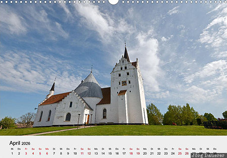 Church of Horne, Funen, Southern Denmark, Denmark, calendar, April, German, D&auml;nemark, Daenemark