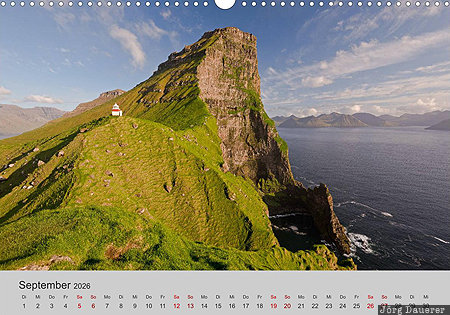 Kallur Lighthouse, Kalsoy, Northern Islands, Faroe Islands, F&auml;r&ouml;er Inseln, Denmark, calendar, F&auml;r&ouml;er-Inseln, Faeroeer-Inseln