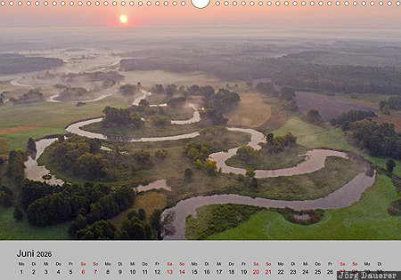 Drweca, Kuyavian-Pomerania, Poland, Meanders, calendar, June, German