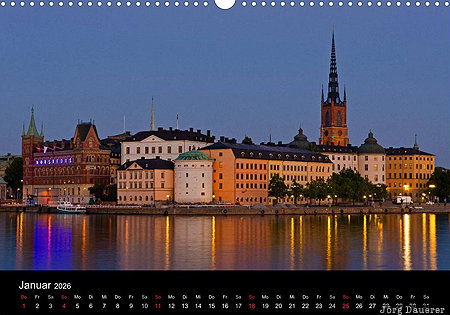 Riddarholmen, Stockholm, Stockholms l&auml;n, South Sweden, calendar, January, Sweden