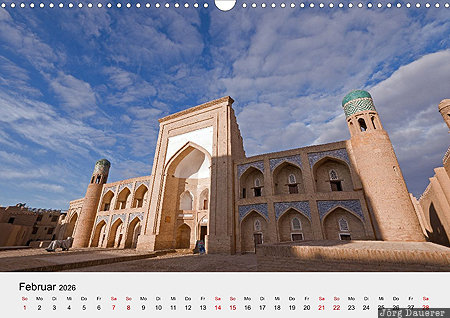 Kutlugmurad Inak Madrasah, Xiva, Provinz Xorazm, Uzbekistan, calendar, February, German