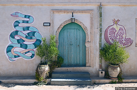 Erriadh, Gouvernorat Medenine, Djerba, TUN, Tunisia, alley, blue