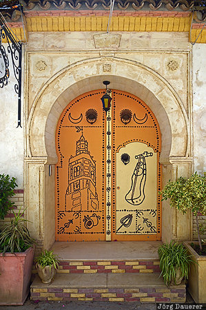 Beja Governorate, decorated, door, yellow, Testour, TUN, Tunisia