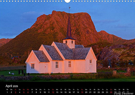 Church, Langenes, Langoya, Vesteralen, Nordland, Norway, calendar, Norwegen, Norge